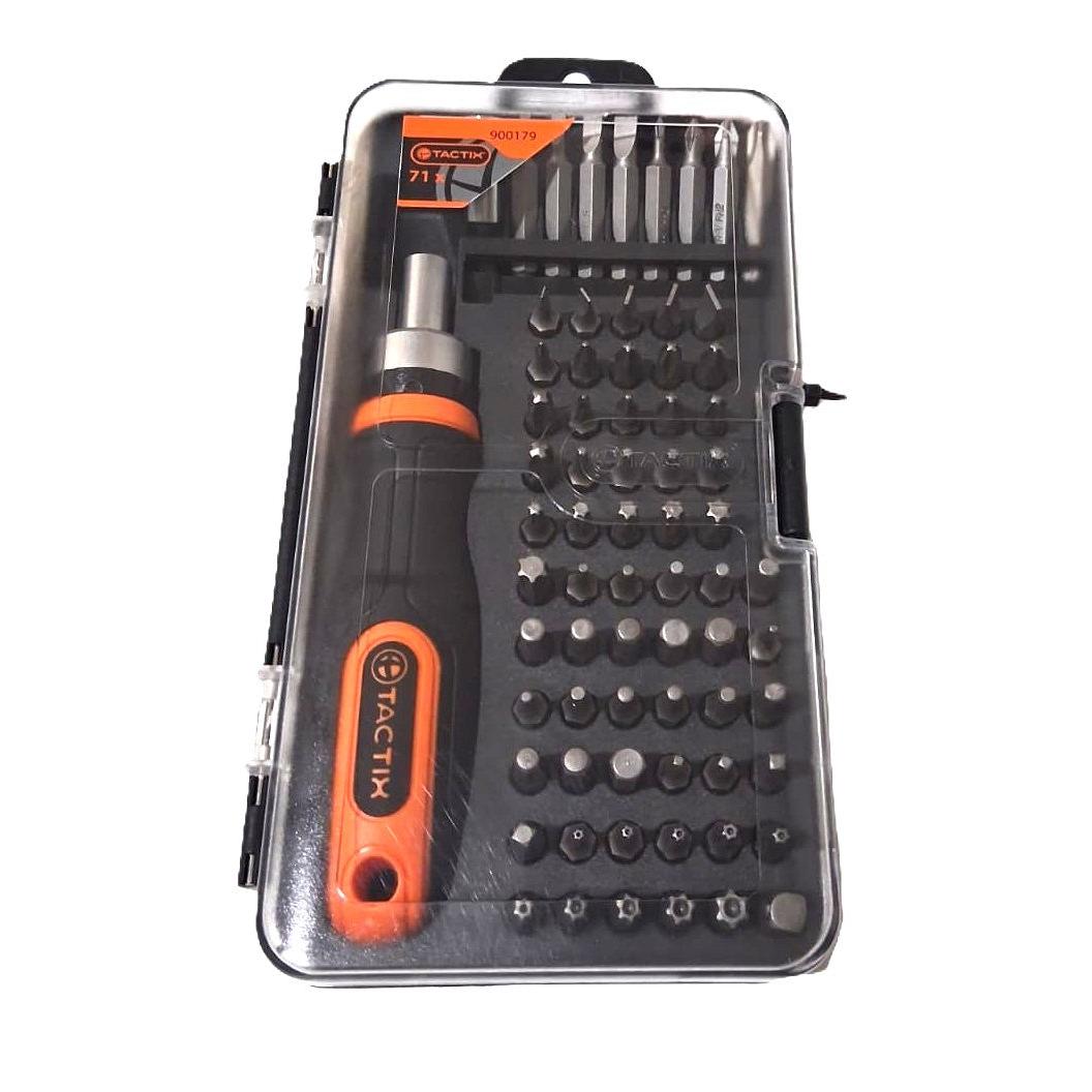 TACTIX Set 71 Piezas Destornillador Ratchet con Puntas Cr-V Phillips Torx Hex Slotted