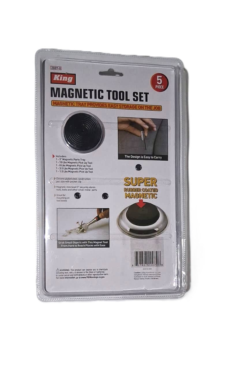 King Magnetic Tool Set 5 Piezas — Pick Up Tools 1.5-15 lbs + Bandeja Magnética 3"