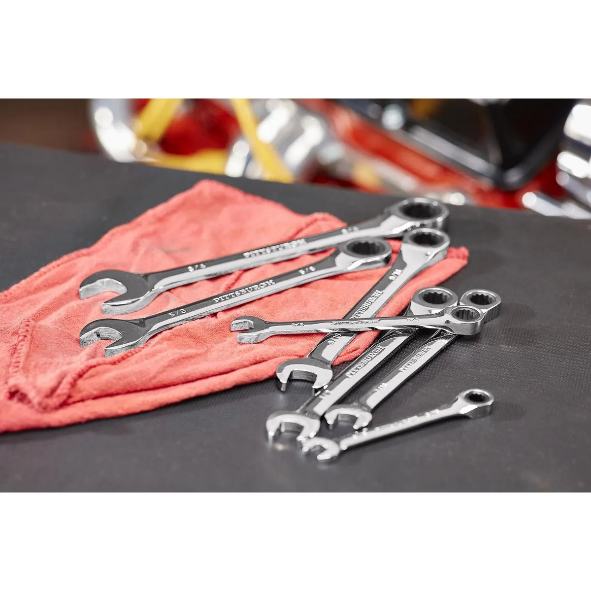 Pittsburgh 7-Piece SAE Ratcheting Combo Wrench Set – 72-Tooth, Triple Chrome, ANSI