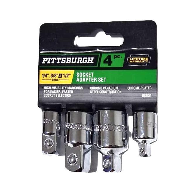 Pittsburgh 4-Piece Socket Adapter Set – 1/4", 3/8" & 1/2" Drive, Chrome Vanadium