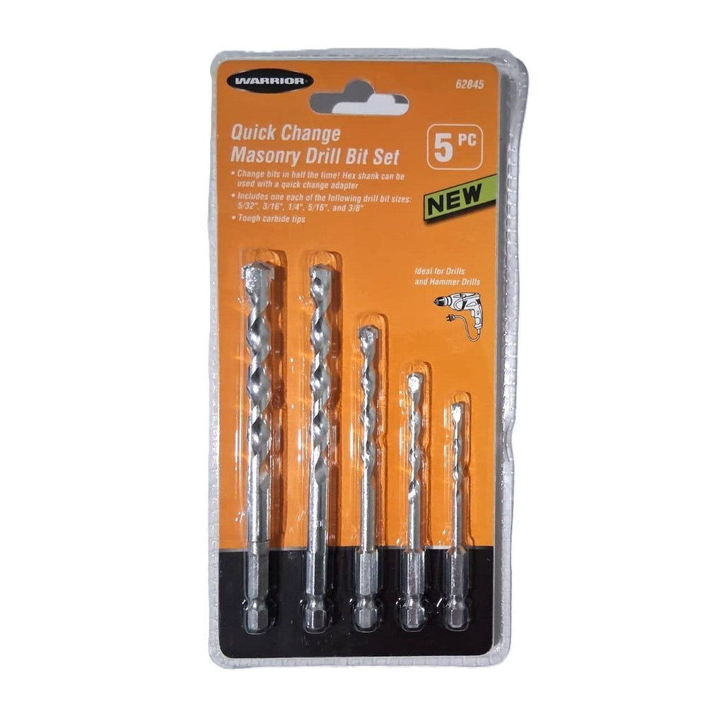 Warrior 5-Piece Quick Change Masonry Drill Bit Set – Hex Shank, Carbide Tips
