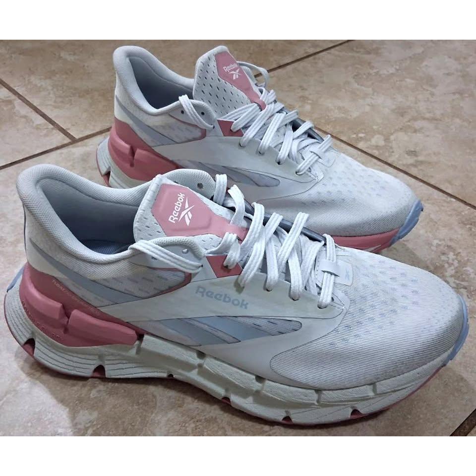 Reebok Zig Dynamica 5 – Tenis Running Mujer Blanco/Rosa/Azul Lavanda – Talla US 9.5