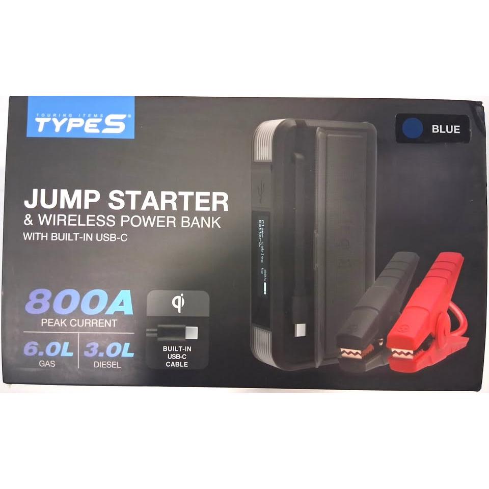 TYPE S Arrancador de Batería Inalámbrico 800A + Power Bank 8,000 mAh USB-C Qi 10W