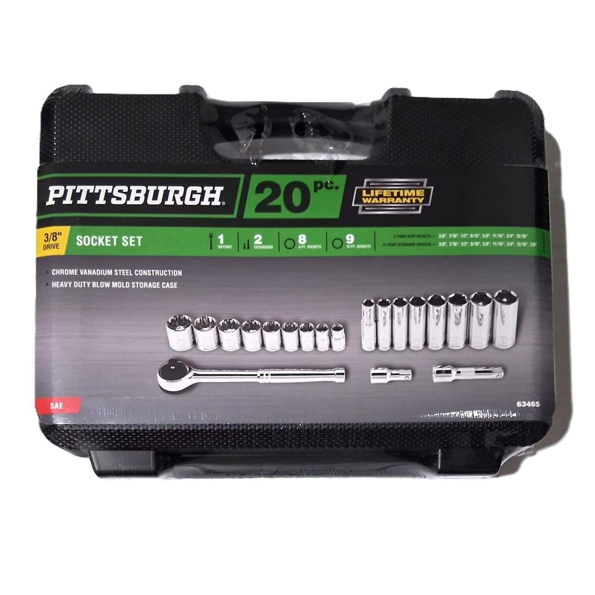 Pittsburgh 20-Piece SAE Socket Set – 3/8" Drive, Chrome Vanadium, Blow Mold Case