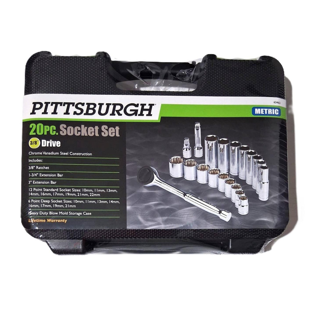 Pittsburgh 20-Piece Metric Socket Set – 3/8" Drive, Chrome Vanadium, Blow Mold Case