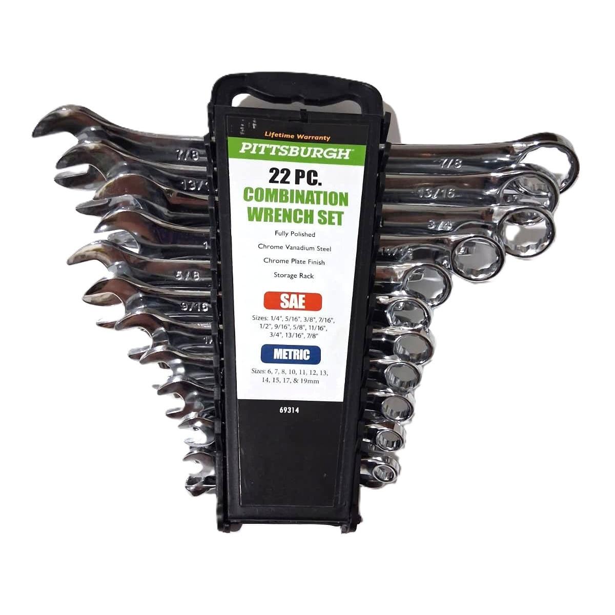 Pittsburgh 22-Piece Combination Wrench Set – SAE & Metric, Chrome Vanadium Steel