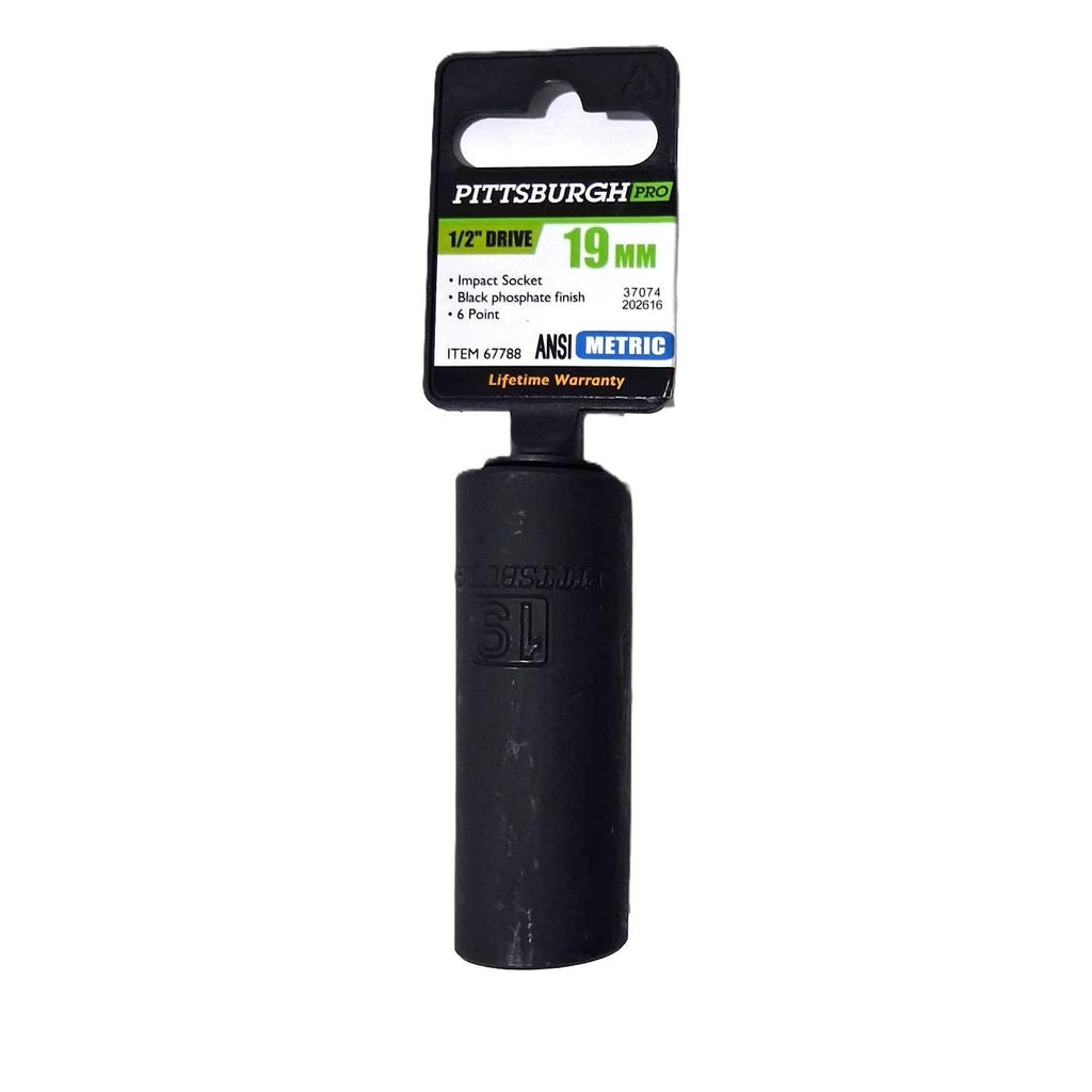 Pittsburgh Pro 19mm Deep Impact Socket – 1/2" Drive, 6-Point, Black Phosphate
