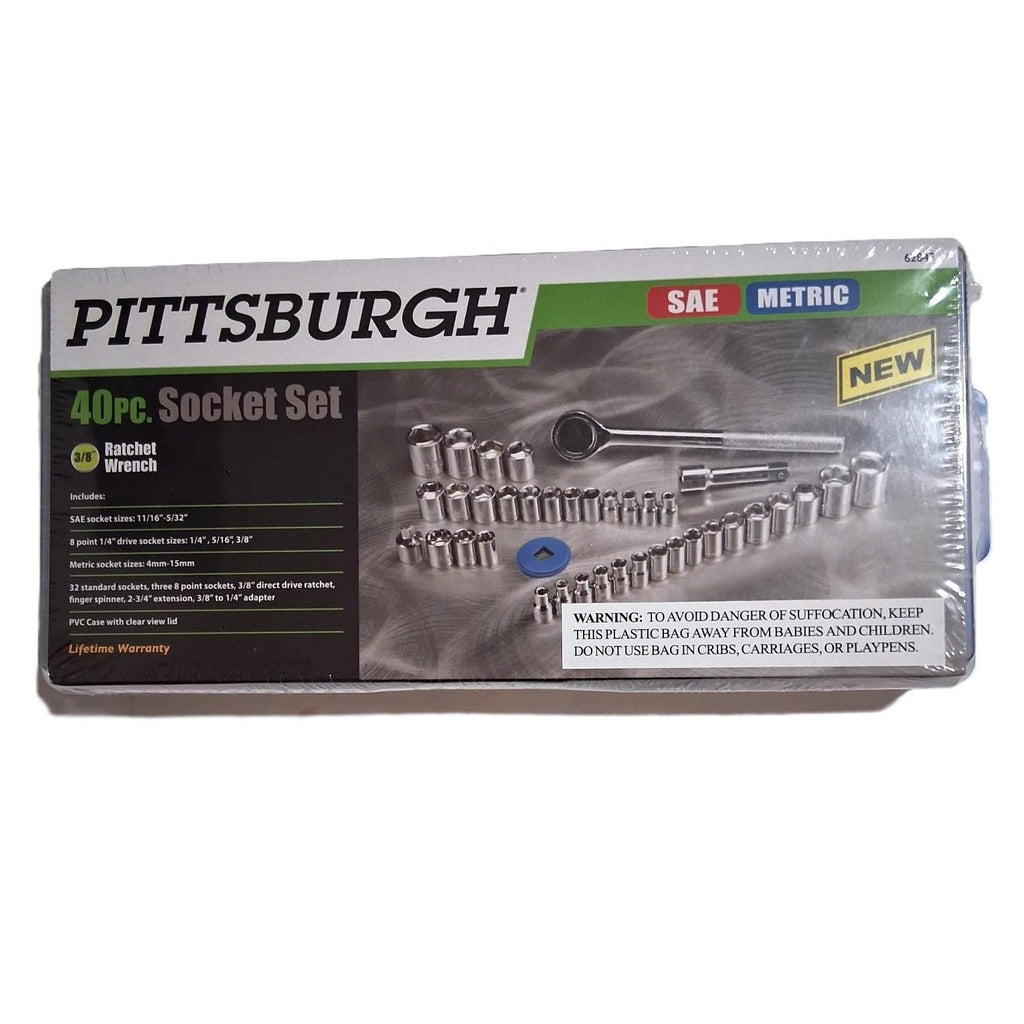 Pittsburgh 40-Piece Socket Set – 3/8" Drive, SAE & Metric, Ratchet Wrench, PVC Case