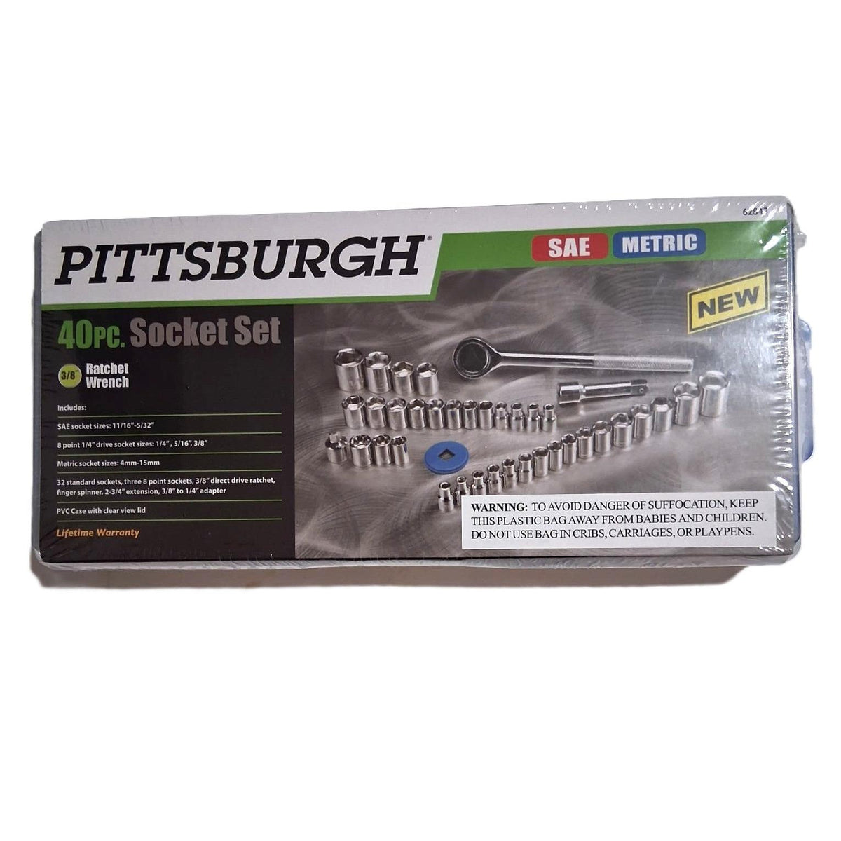 Pittsburgh 40-Piece Socket Set – 3/8" Drive, SAE & Metric, Ratchet Wrench, PVC Case