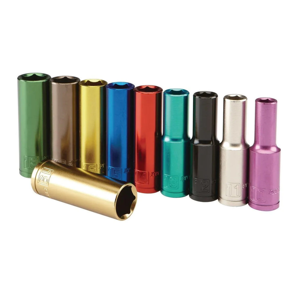 Pittsburgh Pro 10-Piece Color-Coded Deep Wall Socket Set – 1/2" Drive, Metric, ANSI