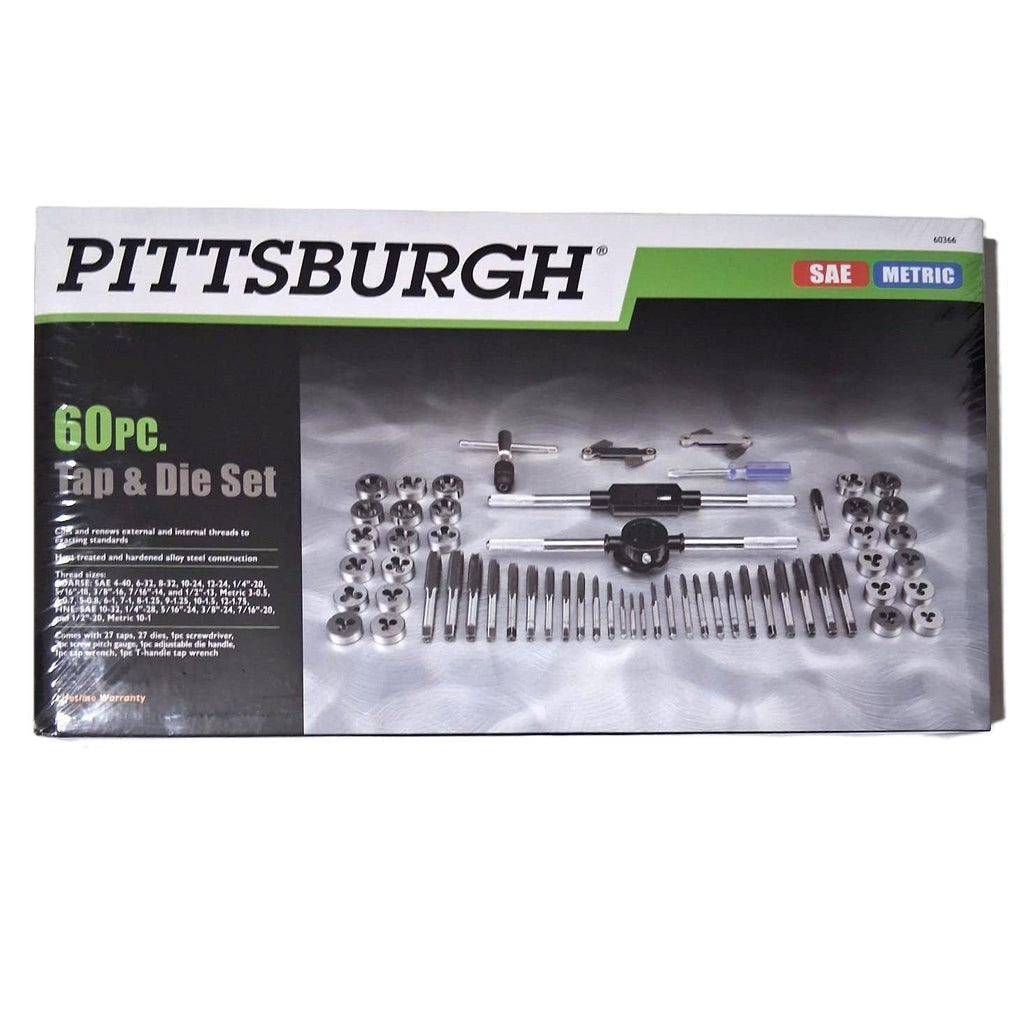 Pittsburgh 60-Piece Tap and Die Set – SAE & Metric, Alloy Steel, Storage Case