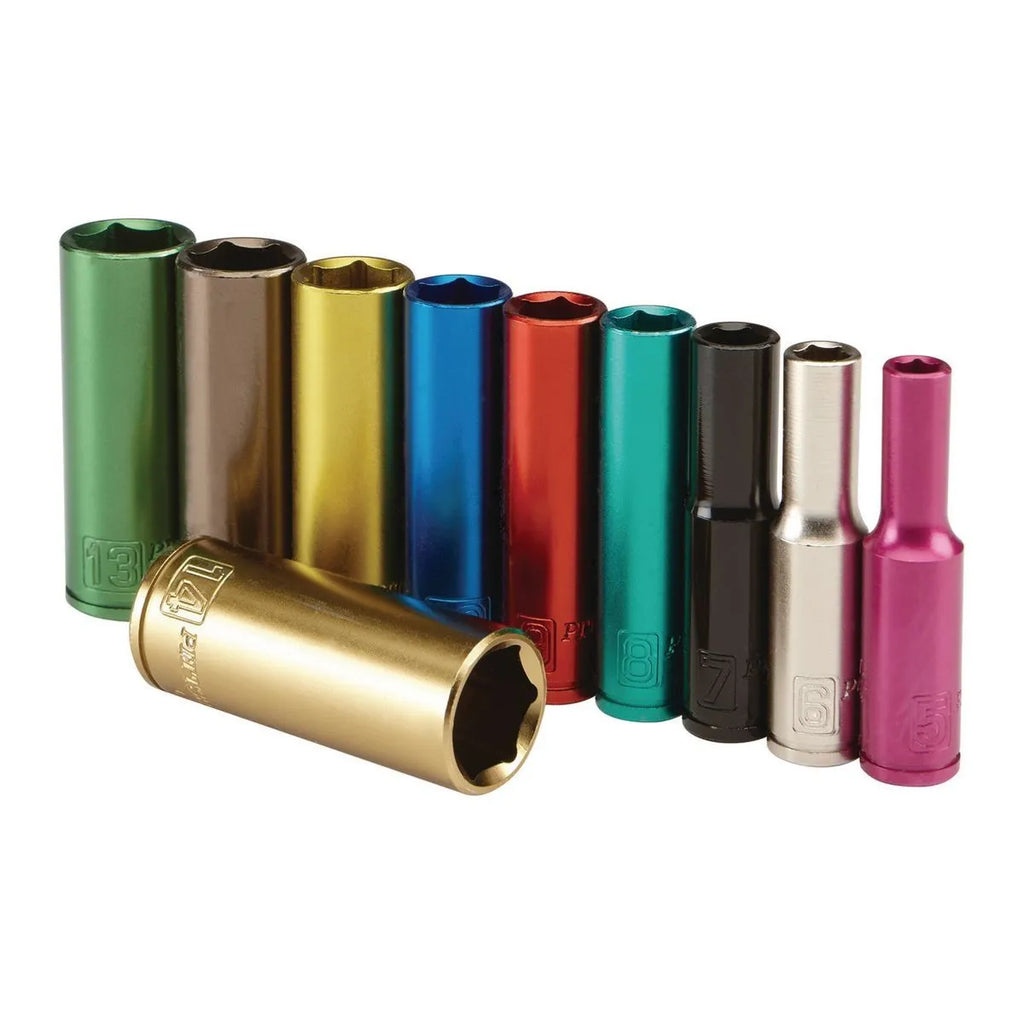 Pittsburgh Pro 10-Piece Color-Coded Deep Wall Socket Set – 1/4" Drive, Metric, ANSI