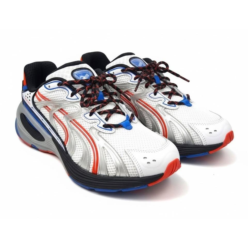Puma Morphic – Tenis Running Hombre Blanco/Plata/Rojo Escarlata/Azul Royal – Talla US 11