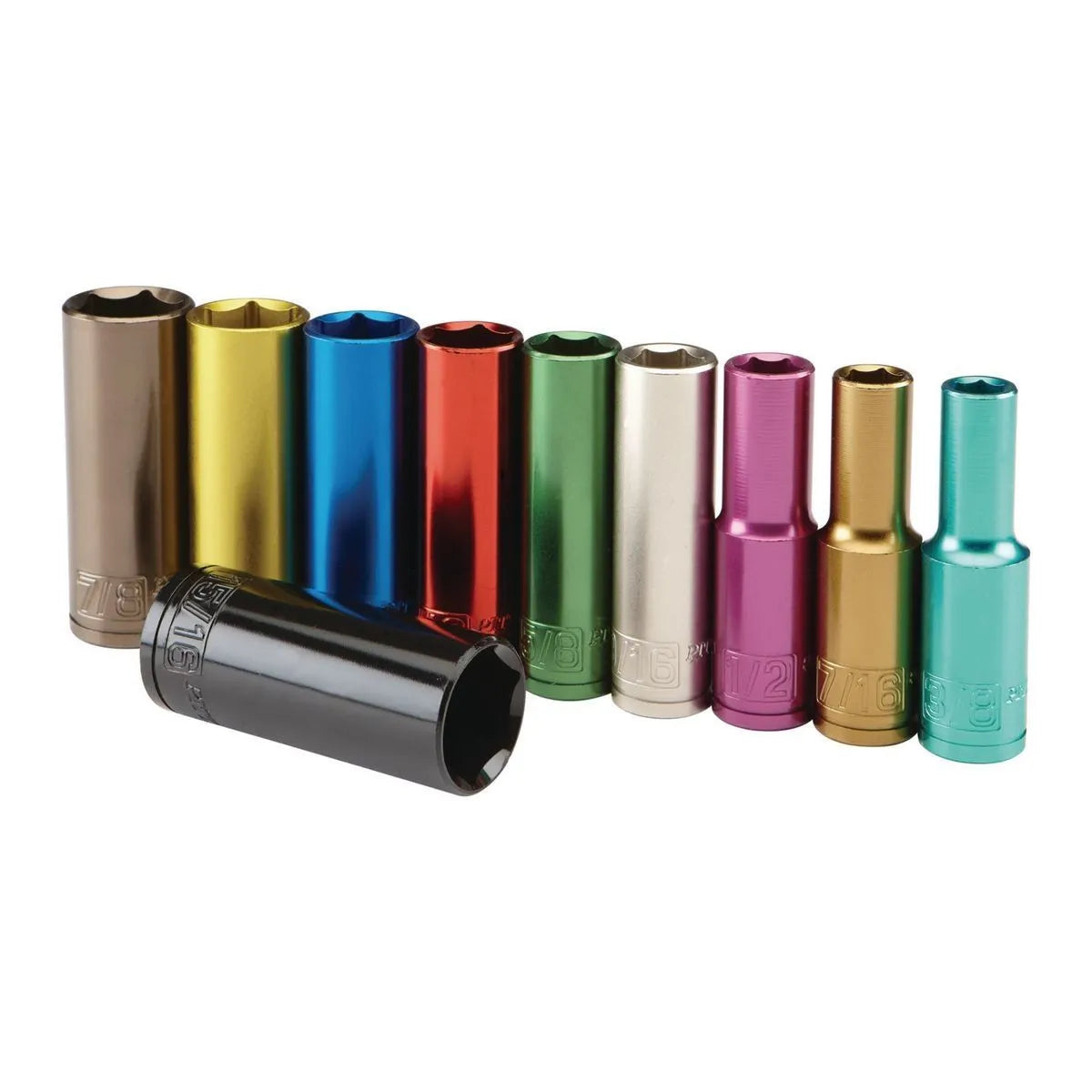 Pittsburgh Pro 10-Piece Color-Coded Deep Wall Socket Set – 1/2" Drive, SAE, ANSI