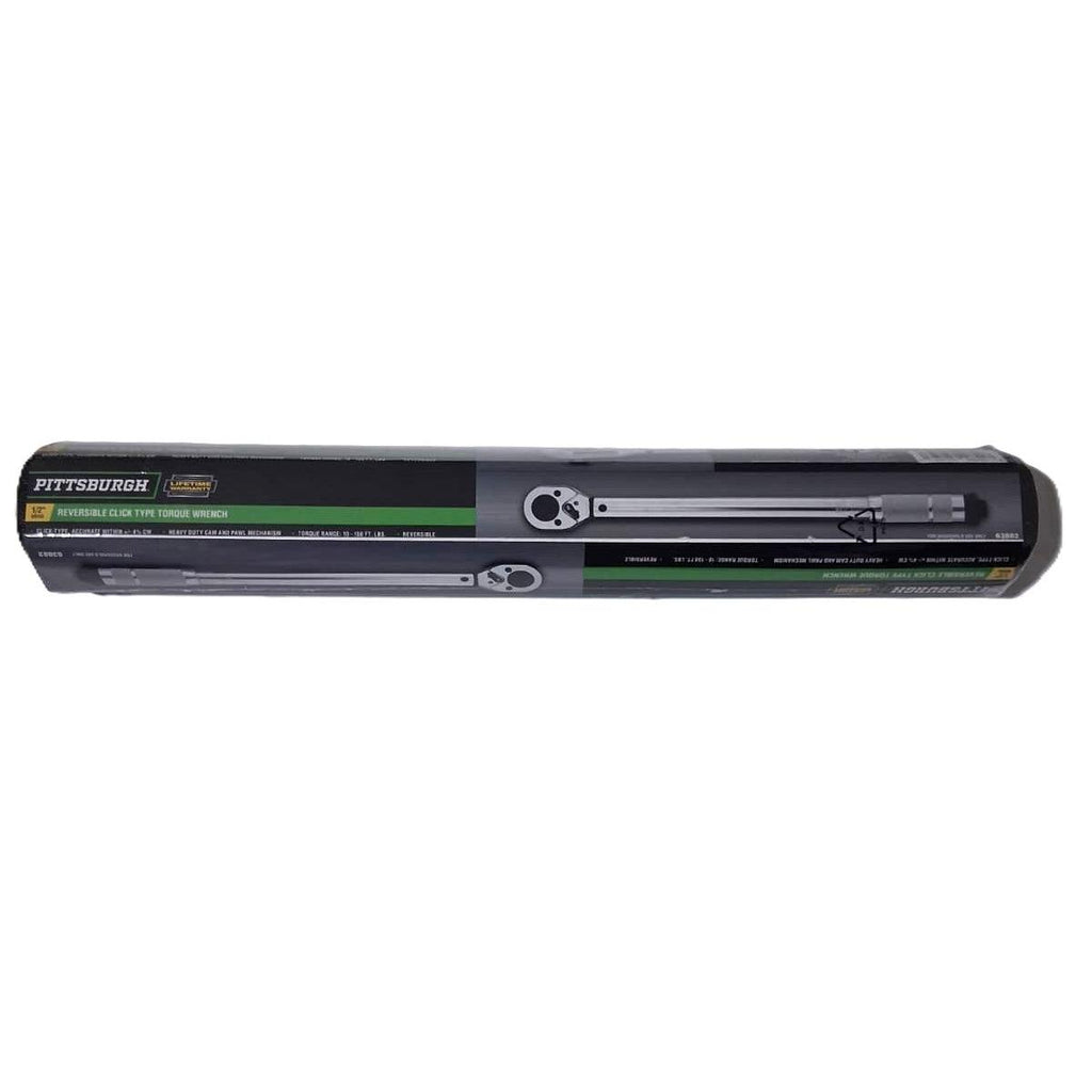 Pittsburgh 1/2" Drive Click Torque Wrench – 10–150 ft-lbs, Reversible, Storage Case