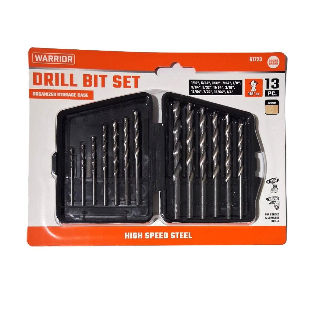 Warrior 13-Piece High Speed Steel Drill Bit Set – 118° Tip, Round Shank, Storage Case