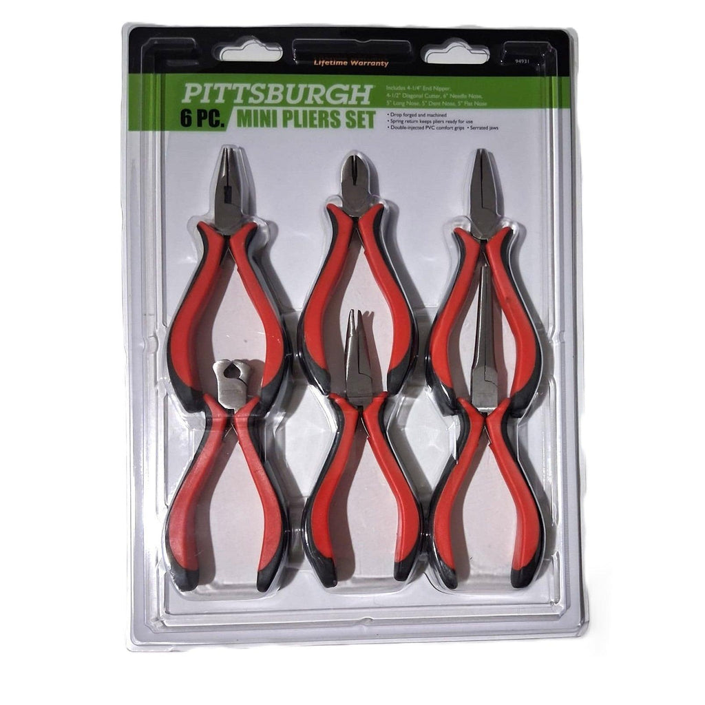 Pittsburgh 6-Piece Mini Pliers Set – Drop Forged, Spring Return, PVC Comfort Grips