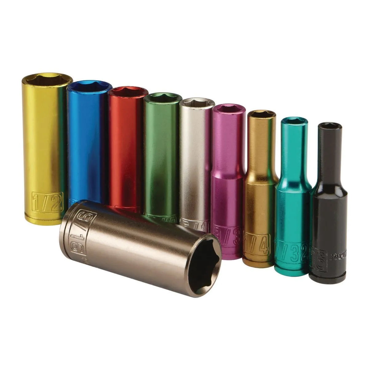 Pittsburgh Pro 10-Piece Color-Coded Deep Wall Socket Set – 1/4" Drive, SAE, ANSI