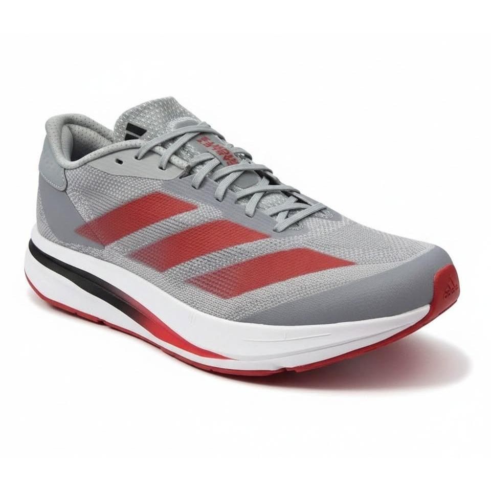 Adidas Adizero SL 2 – Vista frontal par gris plata/rojo escarlata fondo blanco