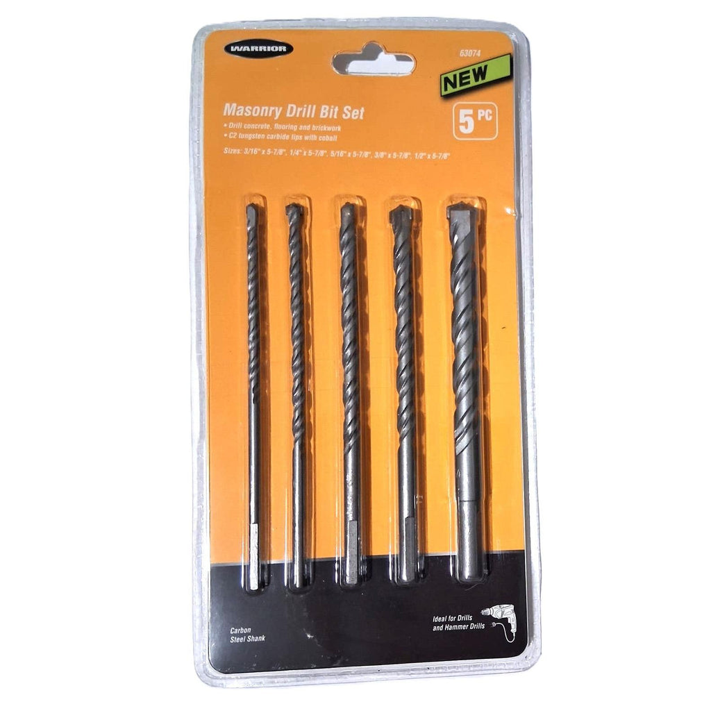 Warrior 5-Piece Masonry Drill Bit Set – C2 Carbide Tips, Carbon Steel Shank
