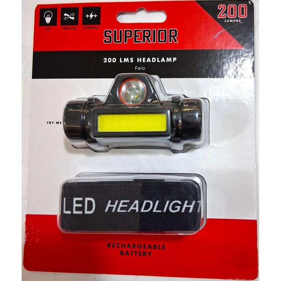Superior Lampara de Cabeza LED COB 200 Lumens Recargable 3 Modos Spot Flood | Headlamp USB.