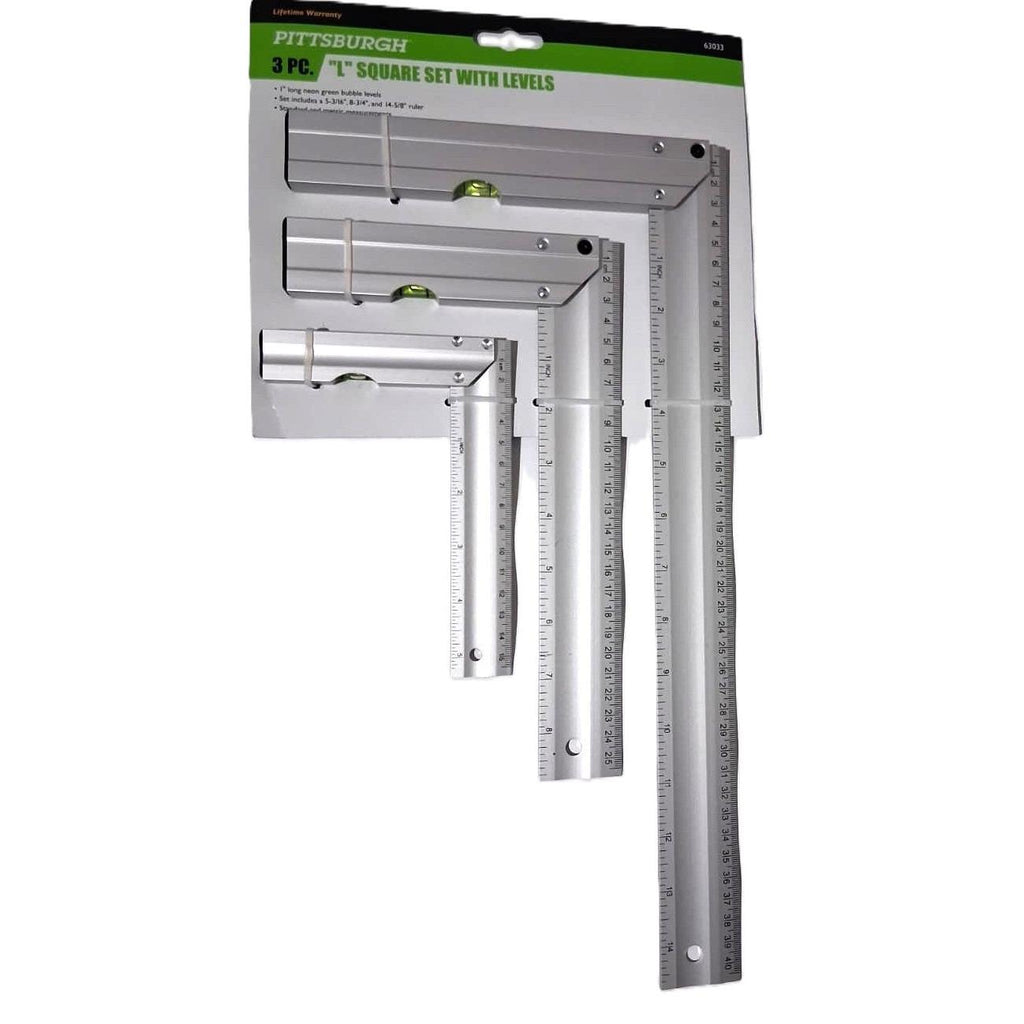 Pittsburgh 3-Piece L Square Set with Levels – Aluminum, SAE & Metric