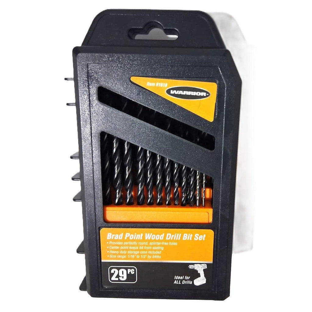 Warrior 29-Piece Brad Point Wood Drill Bit Set – 1/16" to 1/2", Heavy-Duty Case