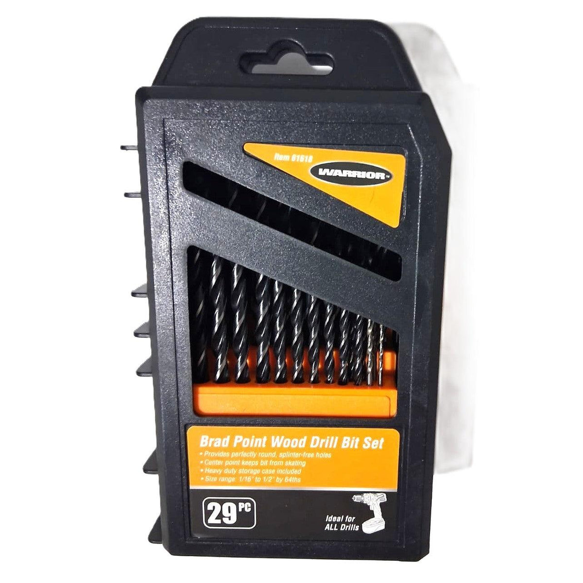 Warrior 29-Piece Brad Point Wood Drill Bit Set – 1/16" to 1/2", Heavy-Duty Case