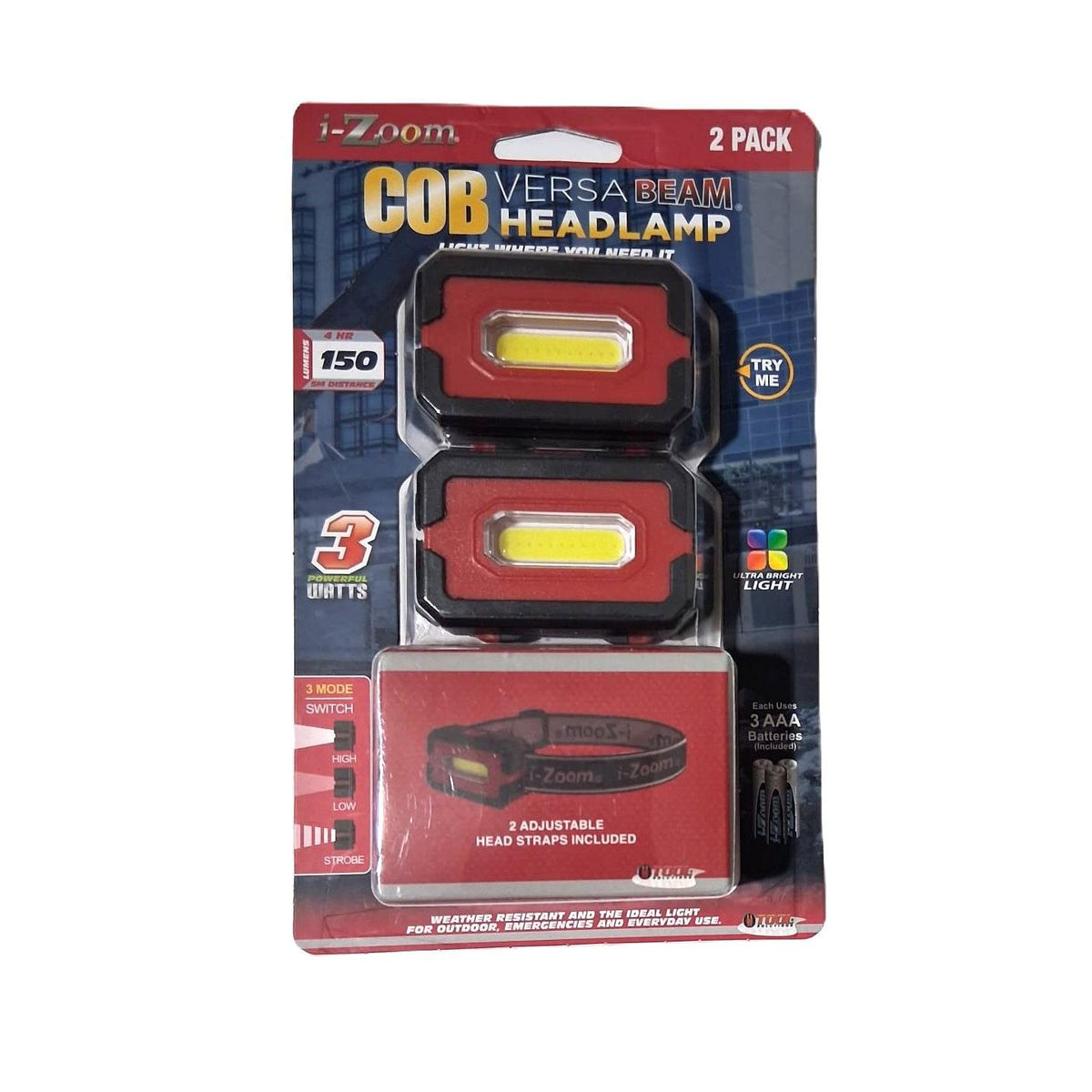 Linterna Frontal COB i-Zoom Versa Beam 150 Lúmenes – Paquete de 2