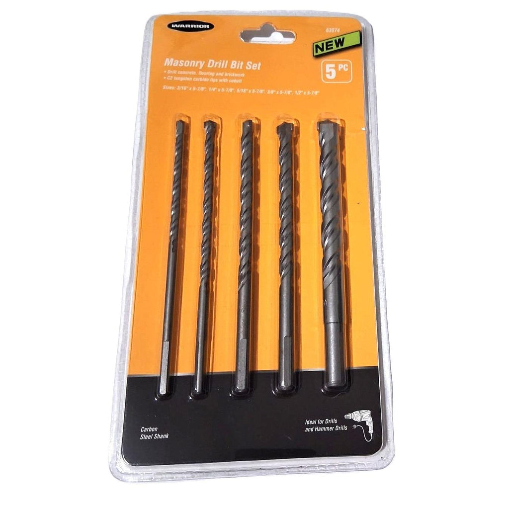 Warrior 5-Piece Masonry Drill Bit Set – C2 Carbide Tips, Carbon Steel Shank
