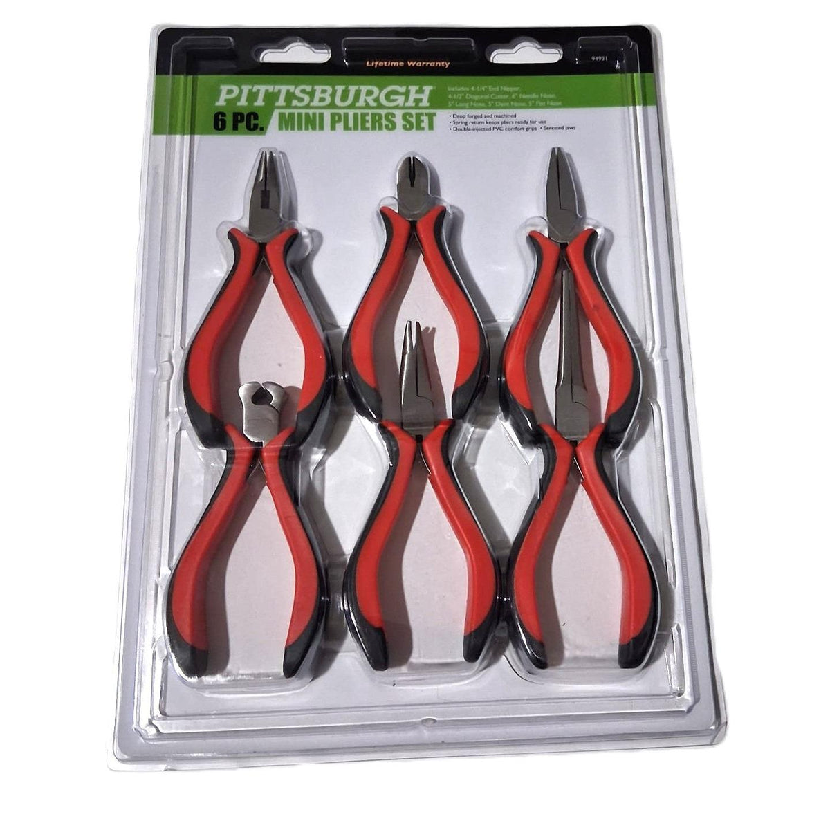 Pittsburgh 6-Piece Mini Pliers Set – Drop Forged, Spring Return, PVC Comfort Grips