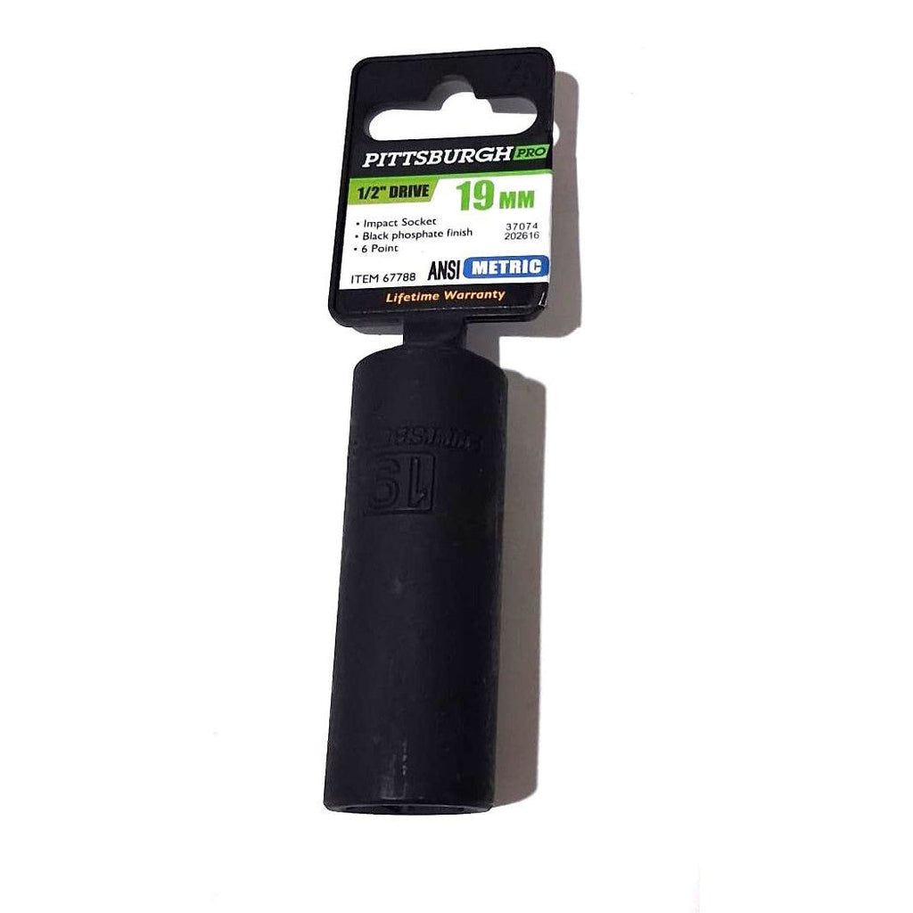 Pittsburgh Pro 19mm Deep Impact Socket – 1/2" Drive, 6-Point, Black Phosphate