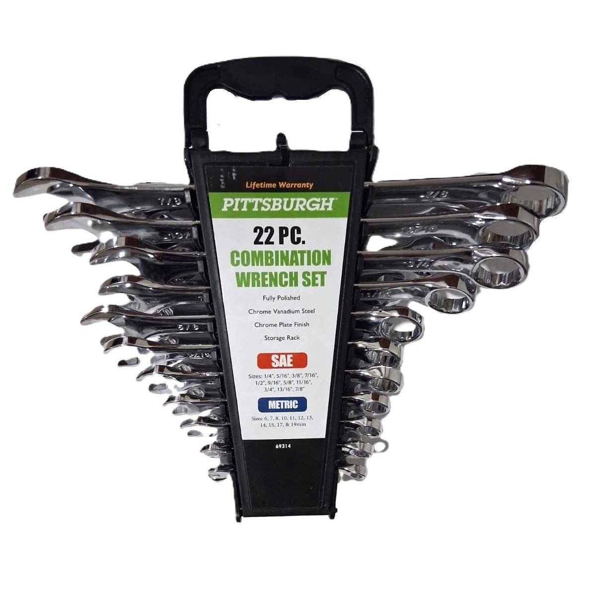 Pittsburgh 22-Piece Combination Wrench Set – SAE & Metric, Chrome Vanadium Steel