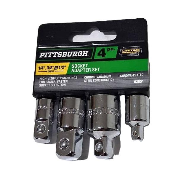 Pittsburgh 4-Piece Socket Adapter Set – 1/4", 3/8" & 1/2" Drive, Chrome Vanadium
