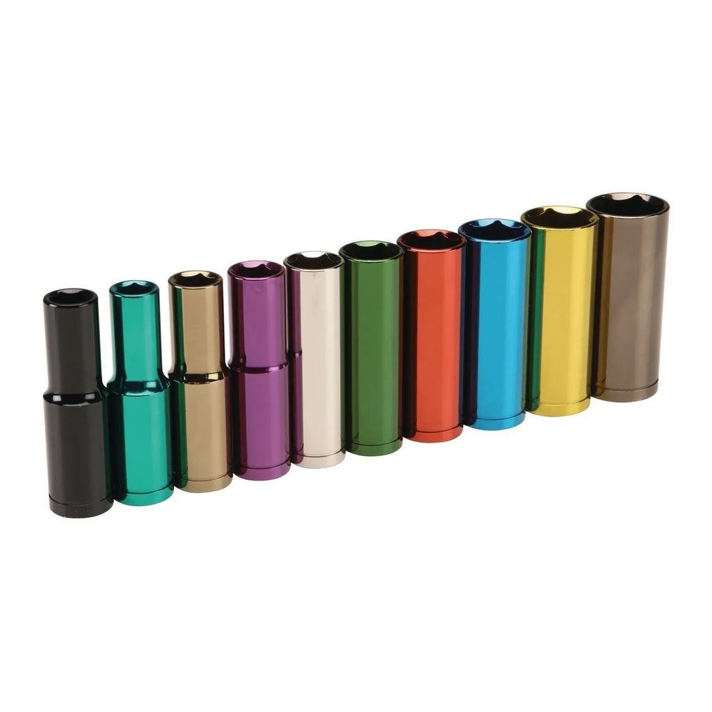 Pittsburgh Pro 10-Piece Color-Coded Deep Wall Socket Set – 1/2" Drive, SAE, ANSI