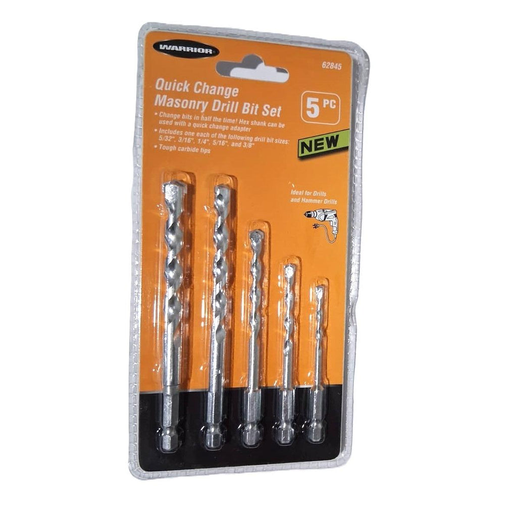 Warrior 5-Piece Quick Change Masonry Drill Bit Set – Hex Shank, Carbide Tips