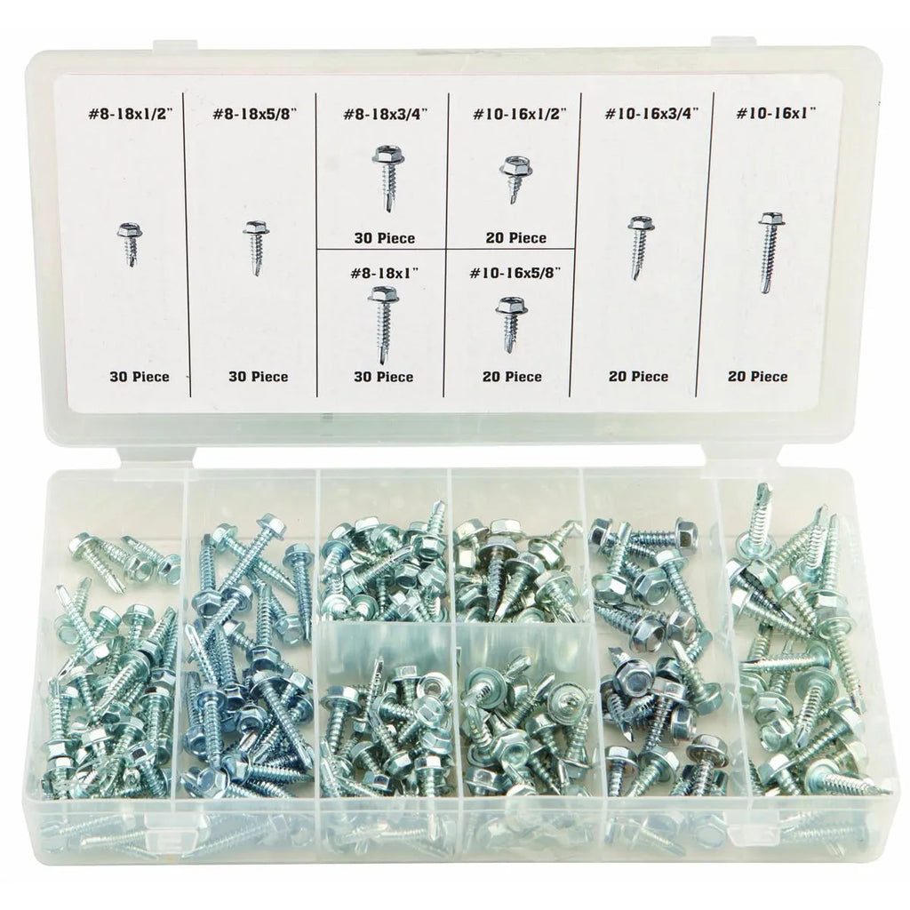 Store House 200-Piece Hex Washer Self-Drilling Sheet Metal Screw Assortment – Zinc-Plated