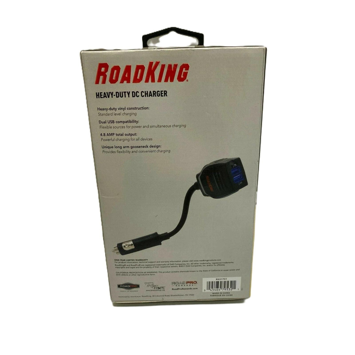 RoadKing Cargador DC Heavy-Duty 4.8A Dual USB Gooseneck 12V | RK01701