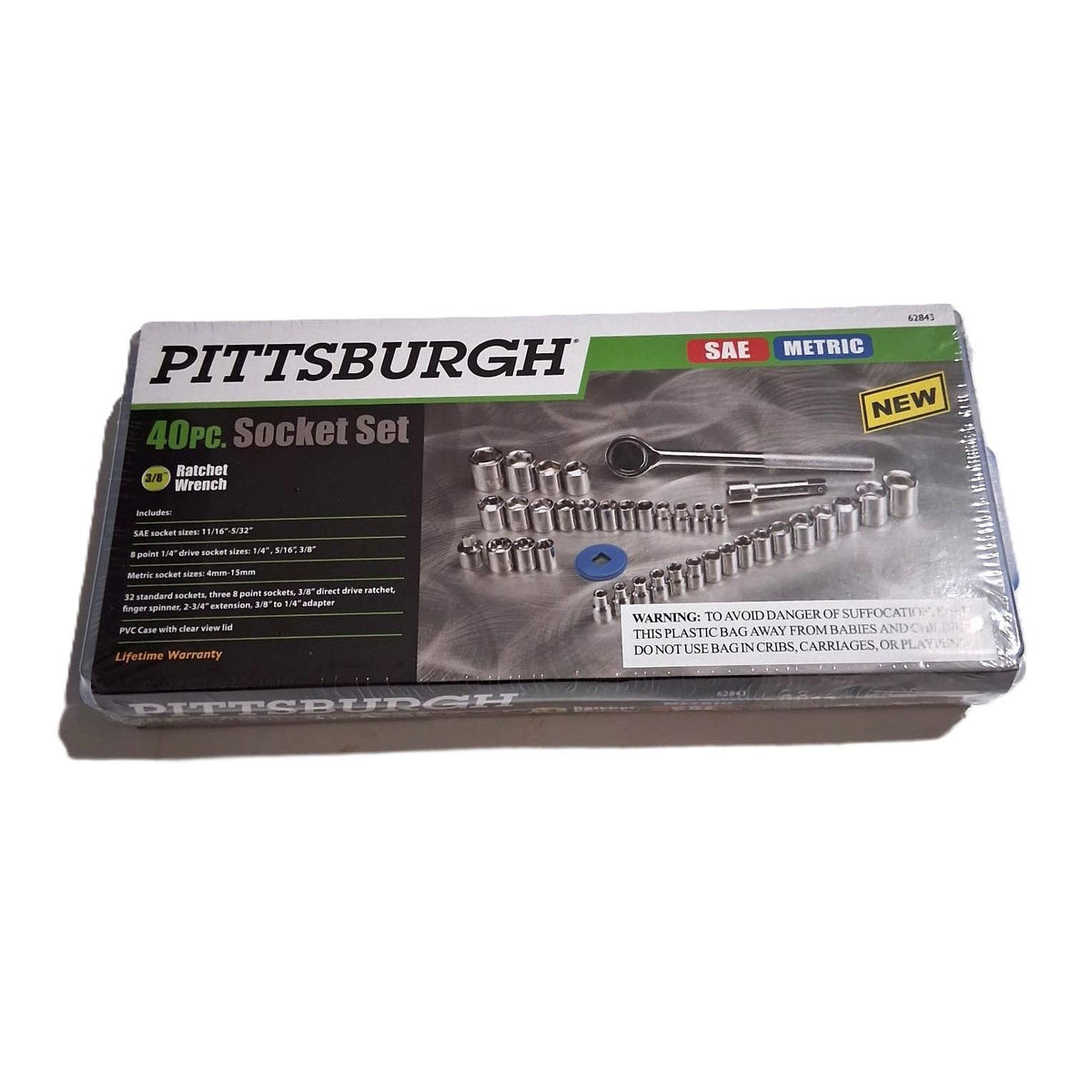 Pittsburgh 40-Piece Socket Set – 3/8" Drive, SAE & Metric, Ratchet Wrench, PVC Case