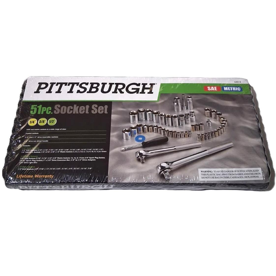 Pittsburgh 51-Piece Socket Set – 1/4", 3/8" & 1/2" Drive, SAE & Metric
