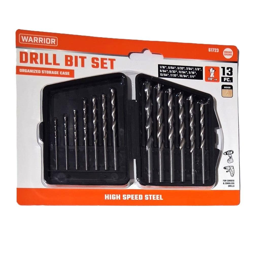 Warrior 13-Piece High Speed Steel Drill Bit Set – 118° Tip, Round Shank, Storage Case