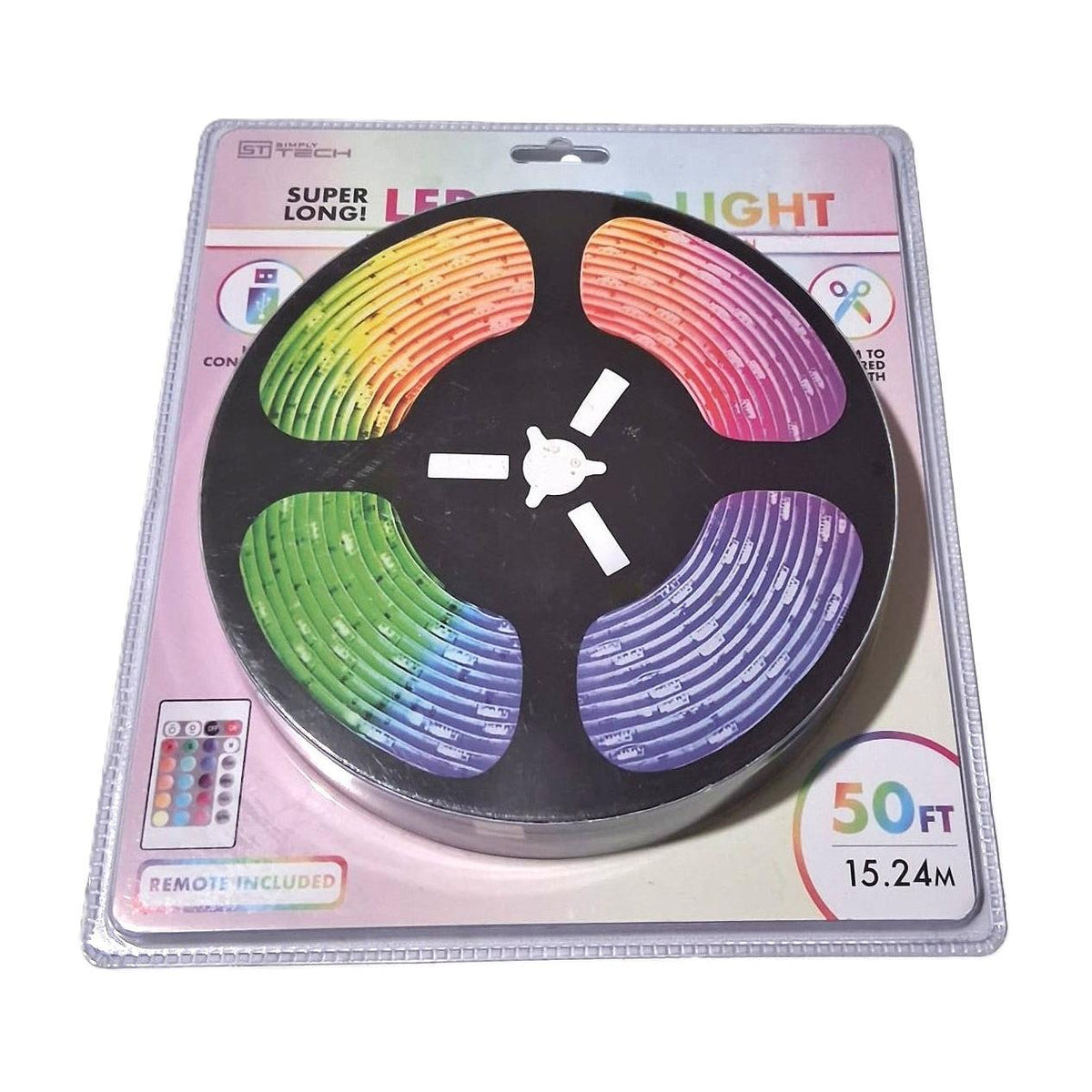 Tira LED RGB Multicolor 50 Pies (15.24m) – Simply Tech | USB | Control Remoto Incluido