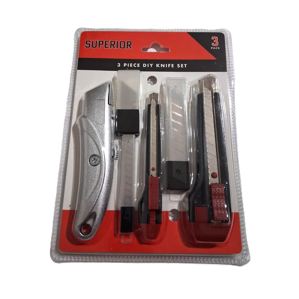 Superior 3-Piece DIY Knife Set – Carpet Knife & Snap-Off Cutters with Spare Blades