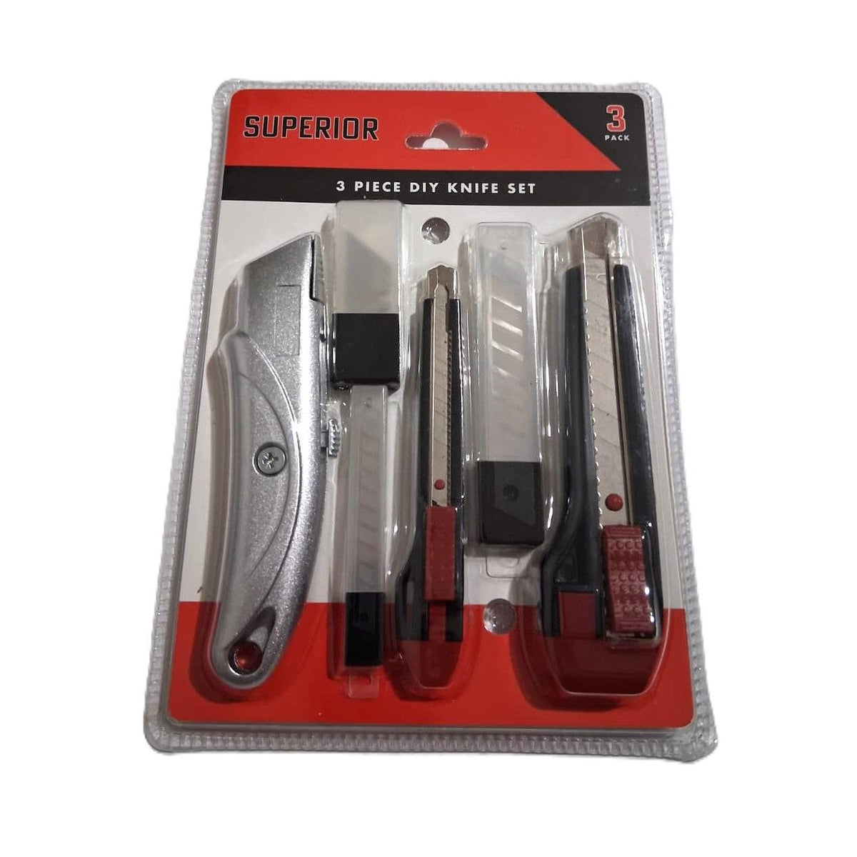 Superior 3-Piece DIY Knife Set – Carpet Knife & Snap-Off Cutters with Spare Blades