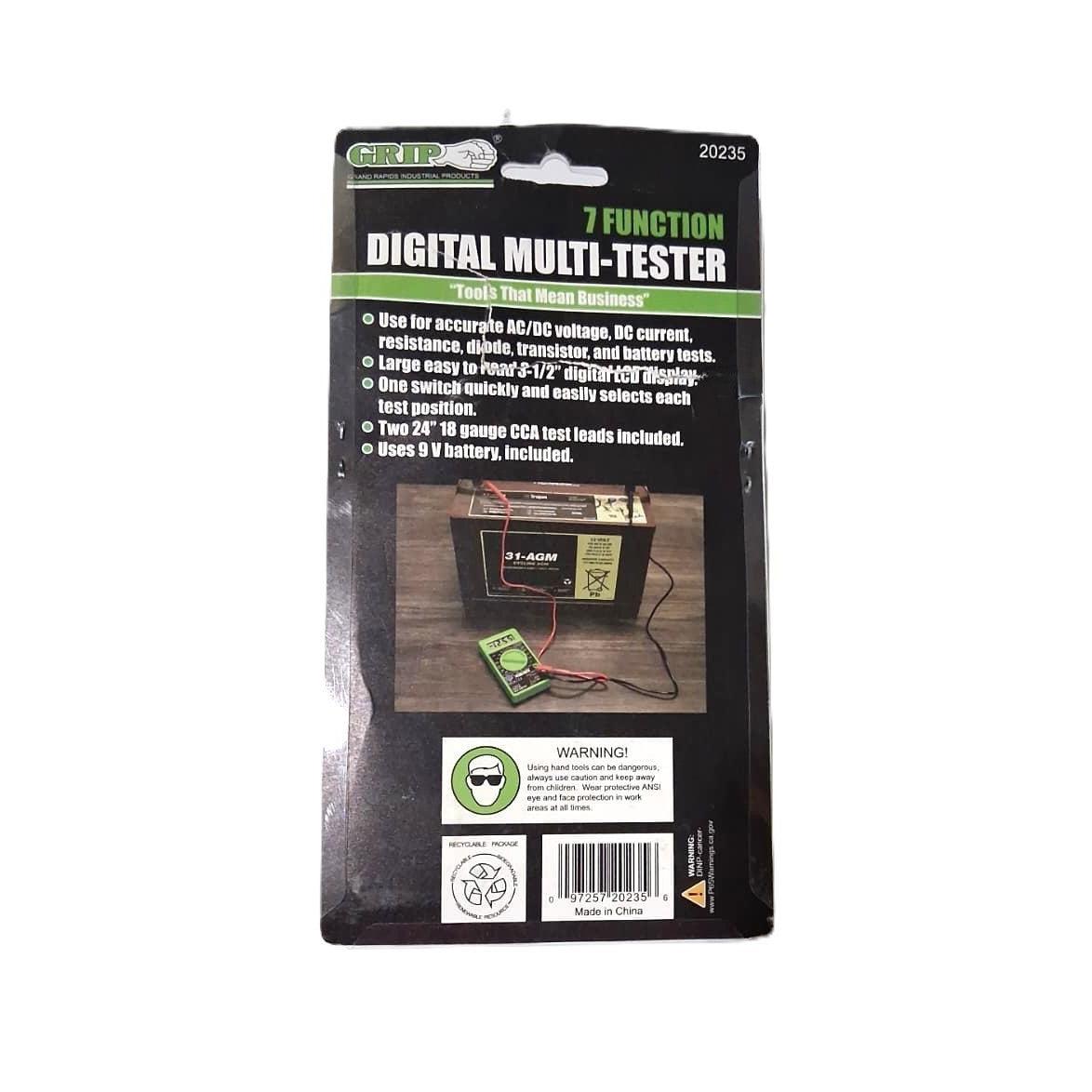 GRIP 7-Function Digital Multi-Tester – AC/DC Voltage, Resistance, Transistor (20235)