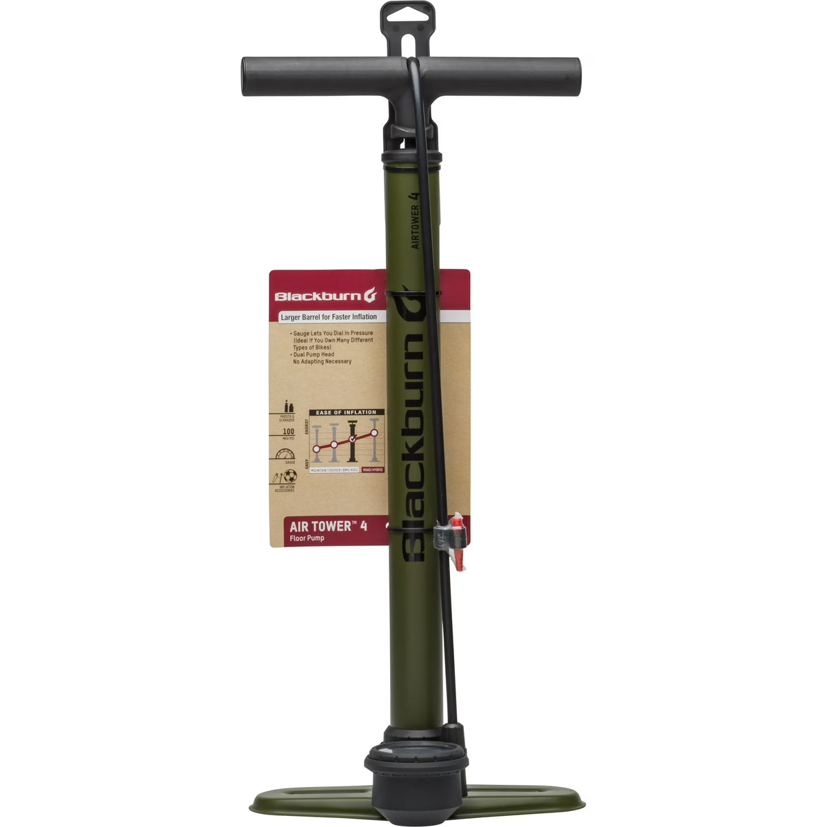 Blackburn Air Tower Bomba de Piso para Bicicleta de 4 con Base de Calibre de 2 3/8"