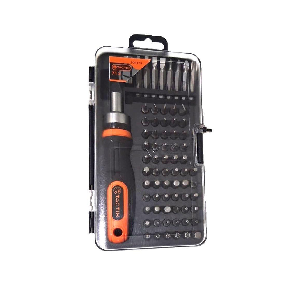 TACTIX Set 71 Piezas Destornillador Ratchet con Puntas Cr-V Phillips Torx Hex Slotted
