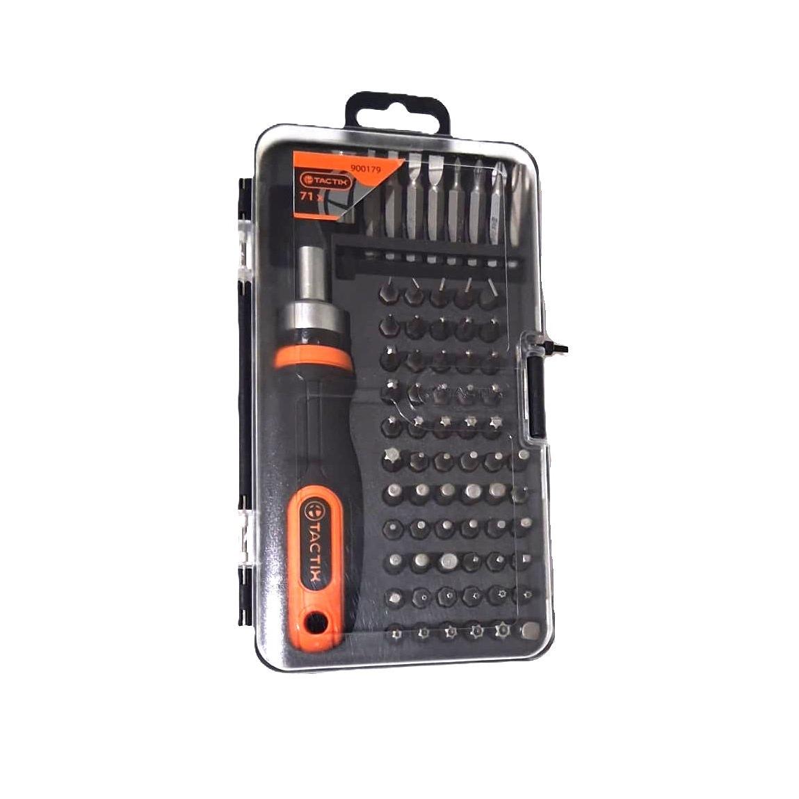TACTIX Set 71 Piezas Destornillador Ratchet con Puntas Cr-V Phillips Torx Hex Slotted