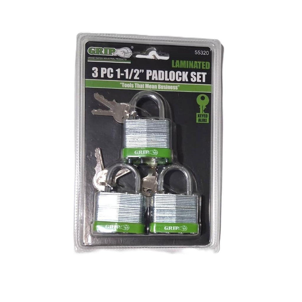GRIP 3-Piece 1-1/2" Laminated Padlock Set – Keyed Alike (55320)