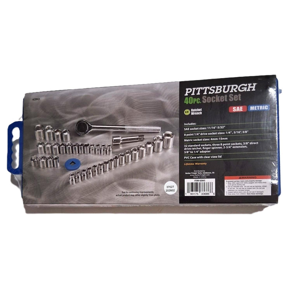Pittsburgh 40-Piece Socket Set – 3/8" Drive, SAE & Metric, Ratchet Wrench, PVC Case